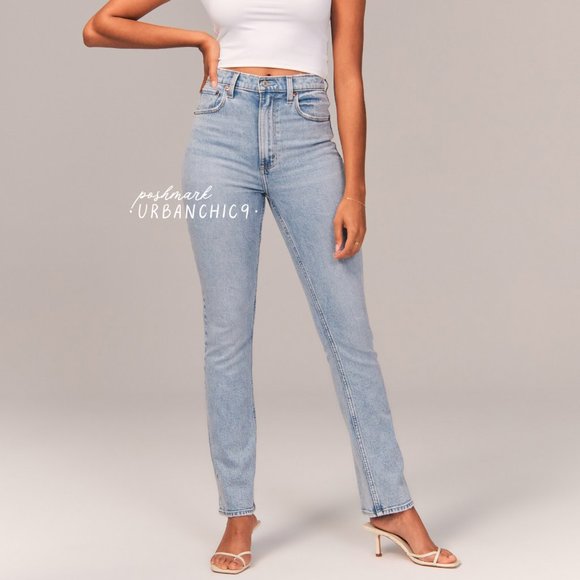 NWT ABERCROMBIE 90s Ultra High Rise Slim Straight Jean Light Blue size 28 - Picture 2 of 16